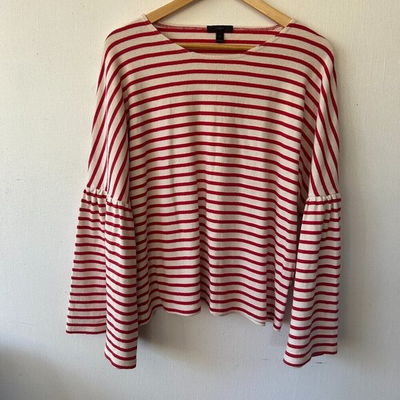 J.Crew Striped Sweater Womens XL Red White Flare Sleeves Boatneck Holiday - Picture 1 of 10